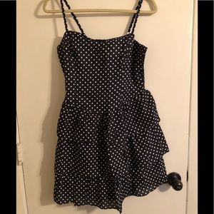 Navy blue and cream polka dot dress